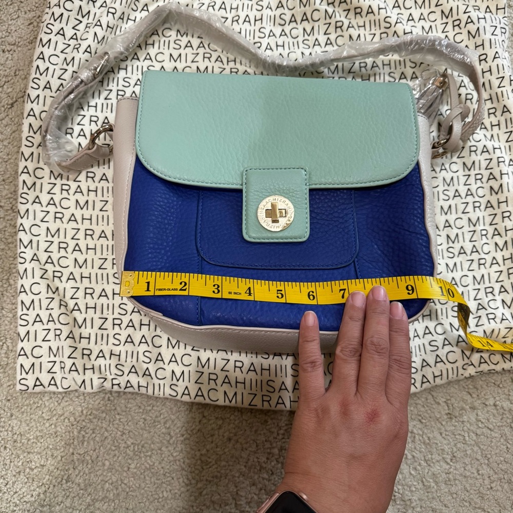 NWOT Isaac Mizrahi Bridgehampton Blue Green Leather Shoulder Bag Purse - Picture 11 of 16